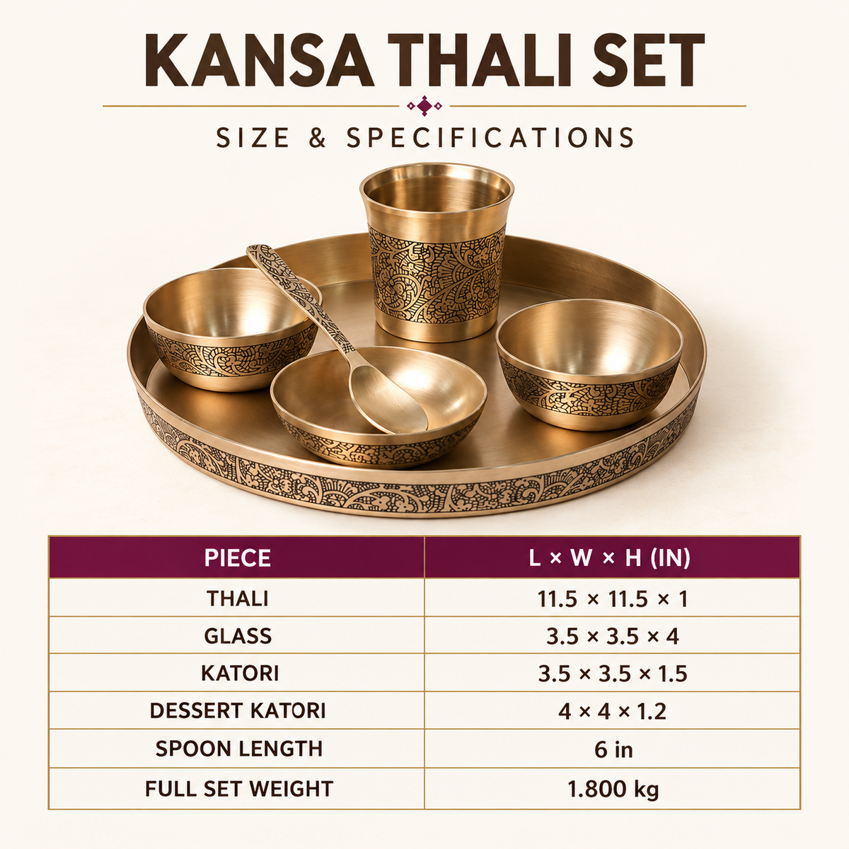 Heritage Kansa Thali Set (6 Pcs)