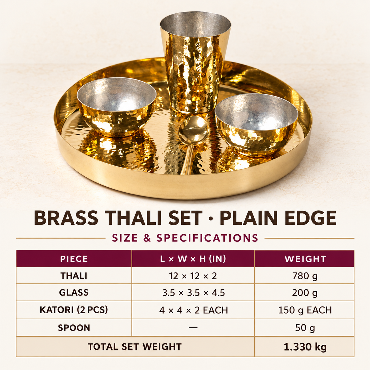 Brass Shahi Thali Set (5 Pcs)