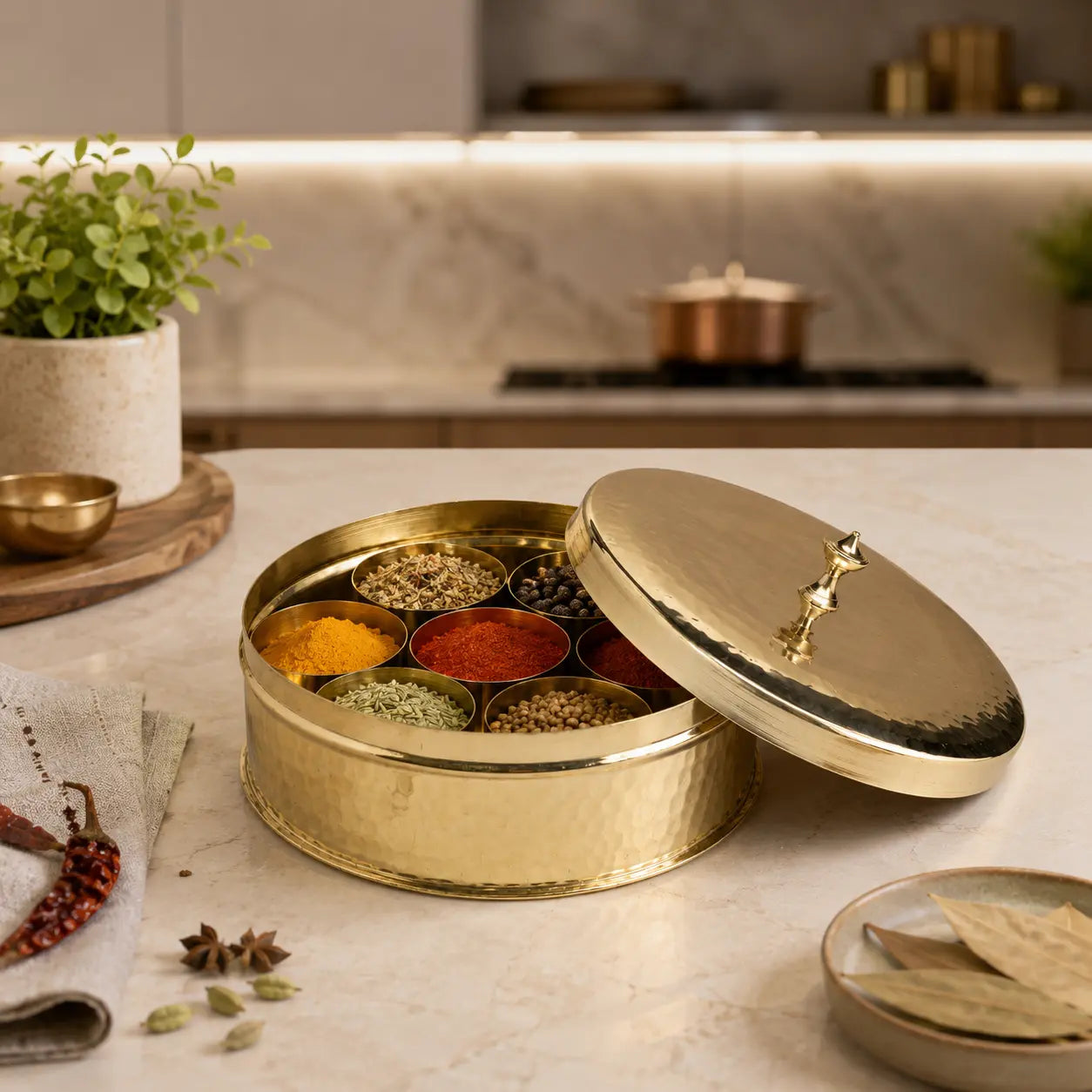Brass Masala Dani (Spice Box)