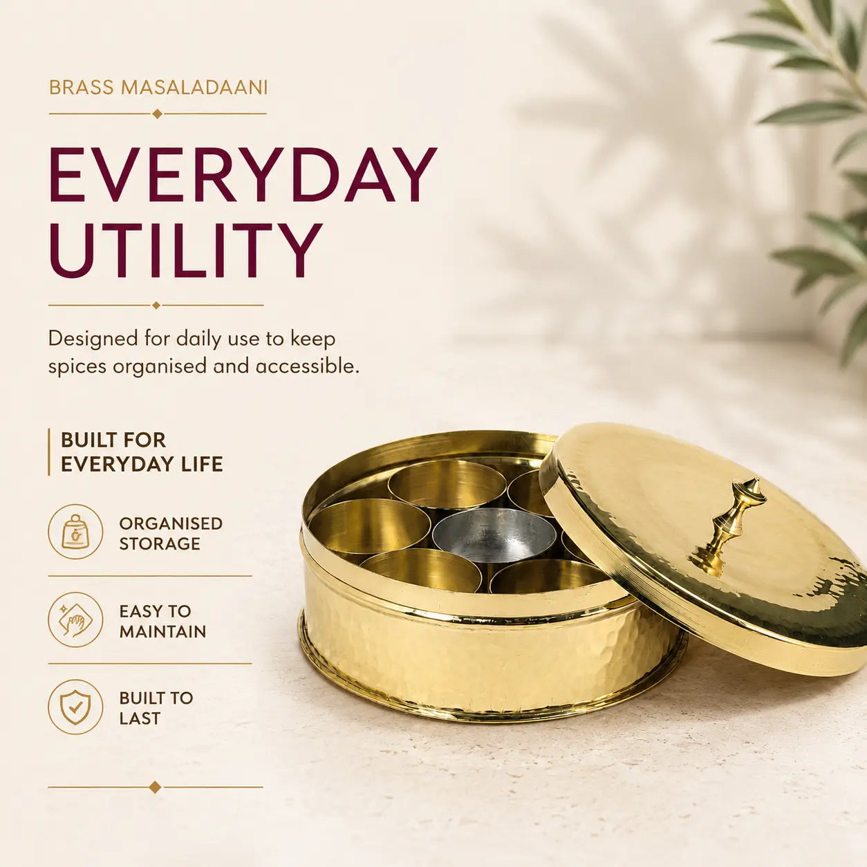 Brass Masala Dani (Spice Box)