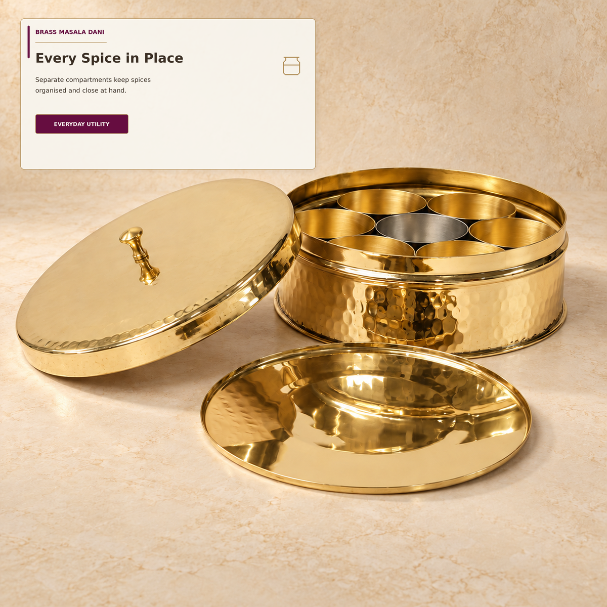 Brass Masala Dani (Spice Box)