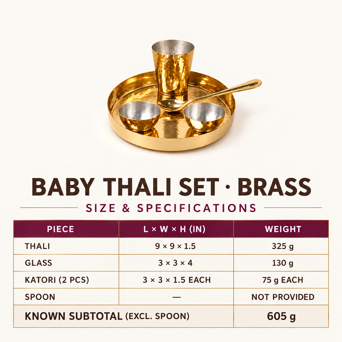 Brass Baby Thali Set (5 Pcs)