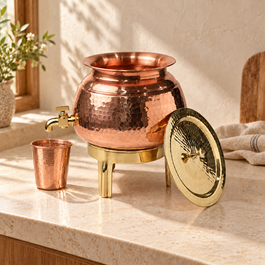 Hand-Hammered Copper Water Matka / Dispenser – 5 Litres