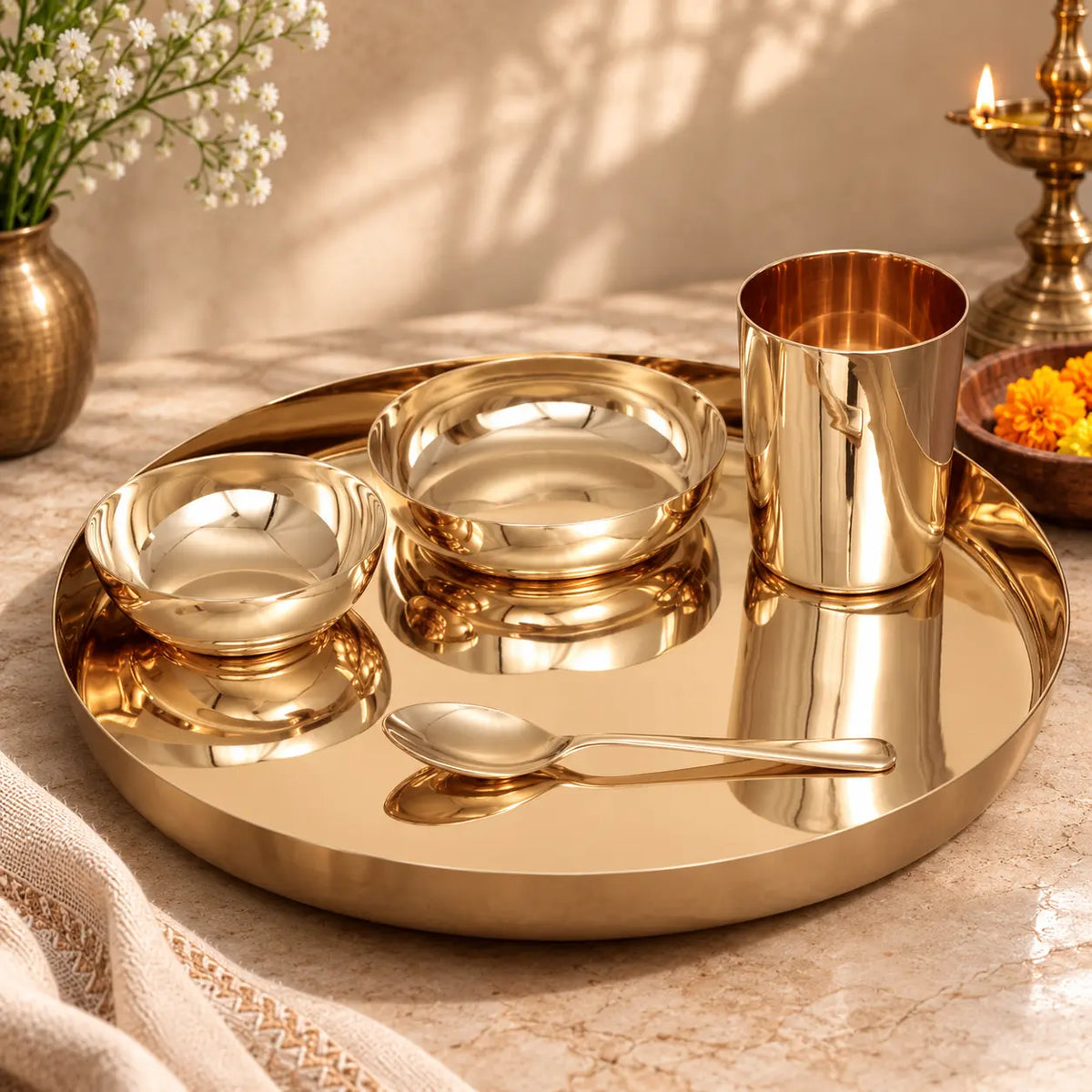 Royal Kansa Thali Set (5-Piece, 11-Inch)